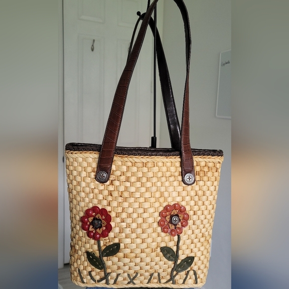 Ego Floral Woven Tote Bag with Brown Straps - Picture 6 of 9